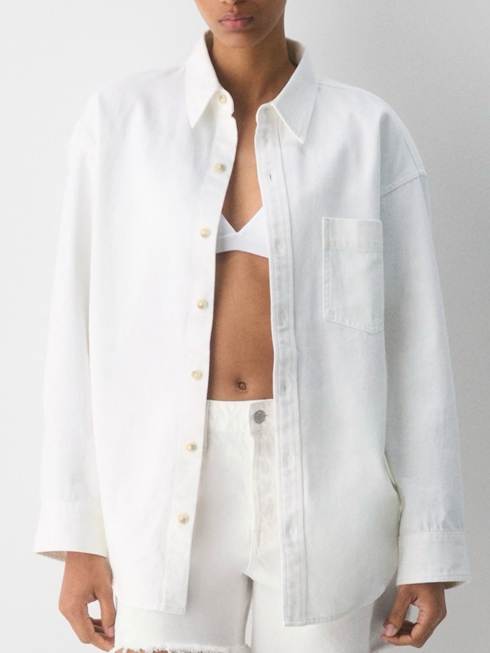 Denim Forum White Denim Button Down - Picture 1 of 3